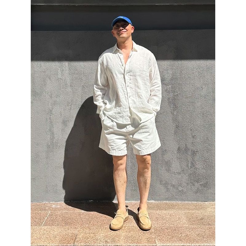 Linen Shorts Men - Leichtes Luxus-Leinen-Sonnenschutz-Shirt und Sportshorts-Set für Herren,