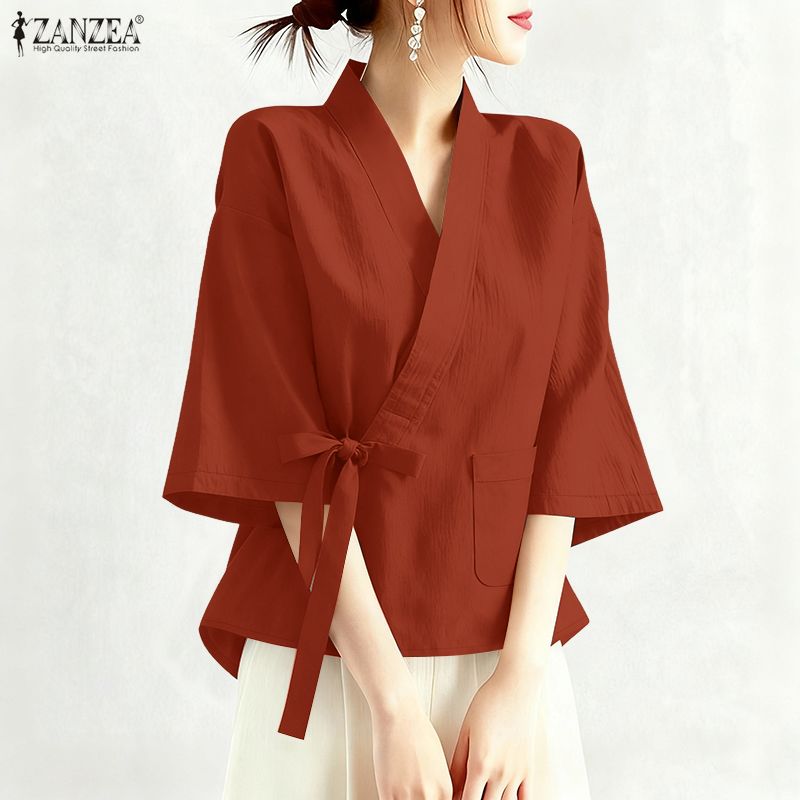 Summer Clothing Work - 2026 ZANZEA Sommer Cross V-Ausschnitt Halbarm-Oberteile