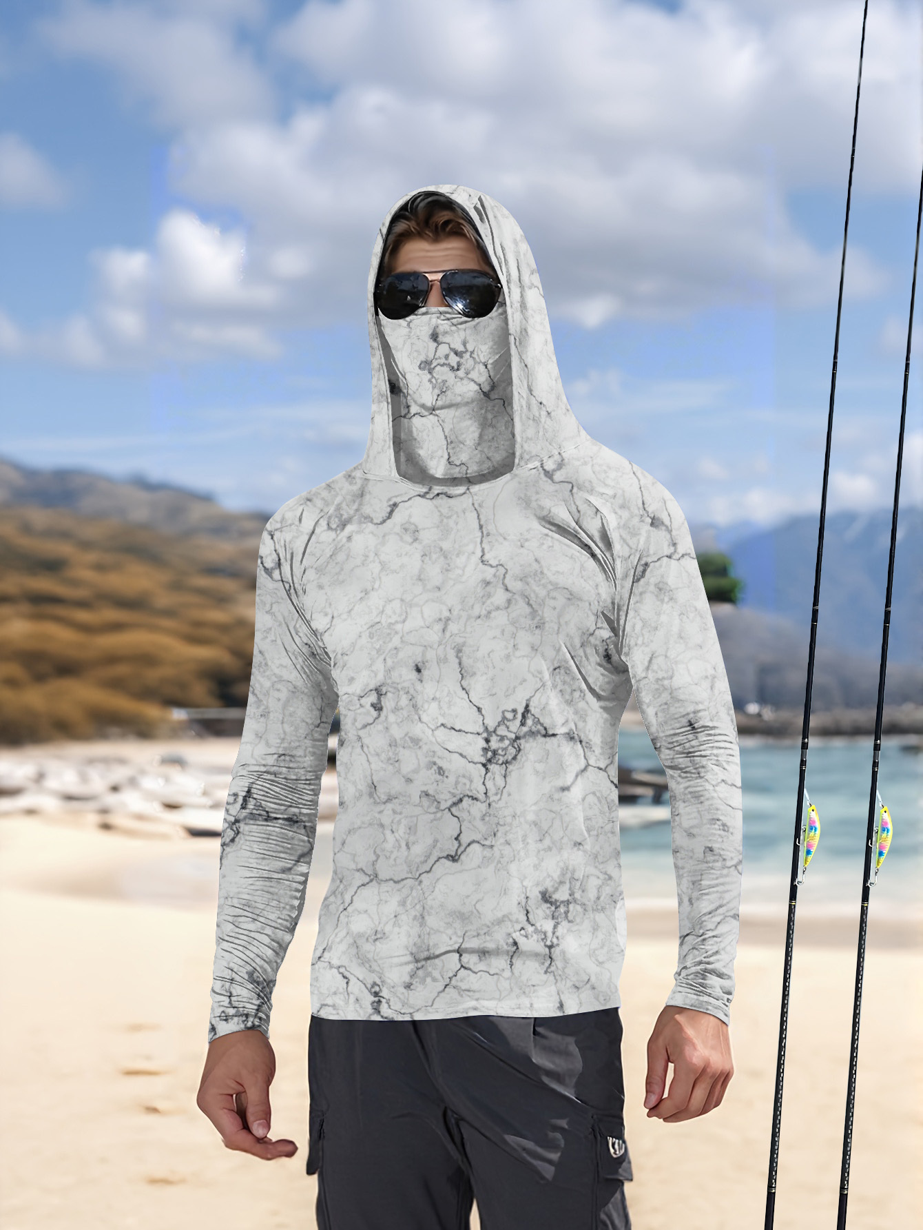 Summer Clothing Men - Herren Angelhemd mit Kapuze, Langarm, Angelbekleidung,
