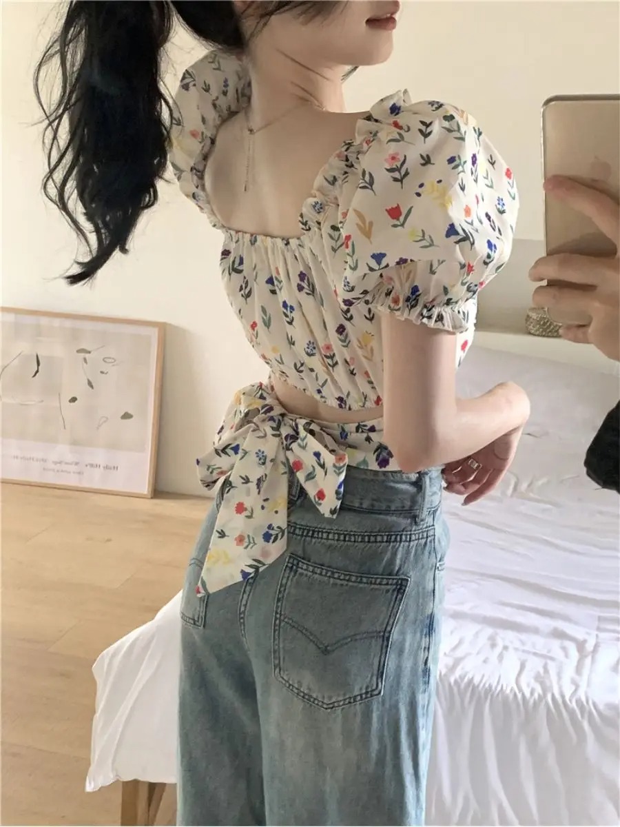 Blusen für Damen, mit Blumenmu – Crop Blouse Linen Bewertung und Preis