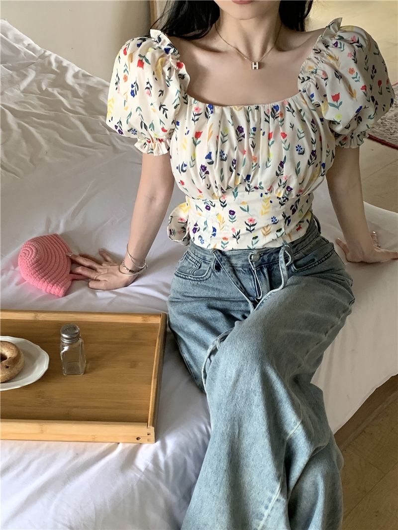 Blusen für Damen, mit Blumenmu – Crop Blouse Linen Bewertung und Preis