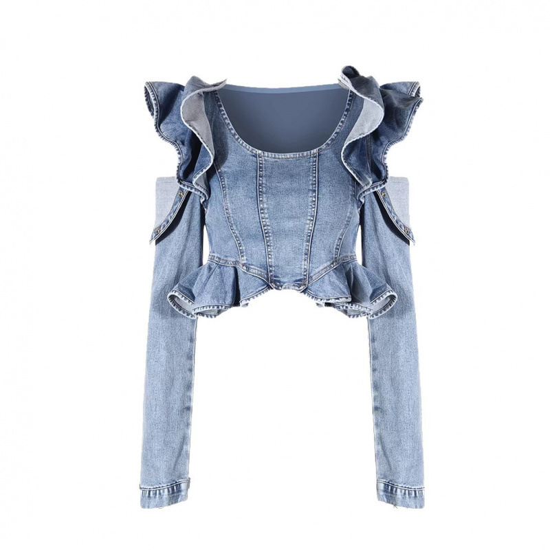 Modisches Rüschen-Langarm-Deni – Crop Blouse Linen Bewertung und Preis