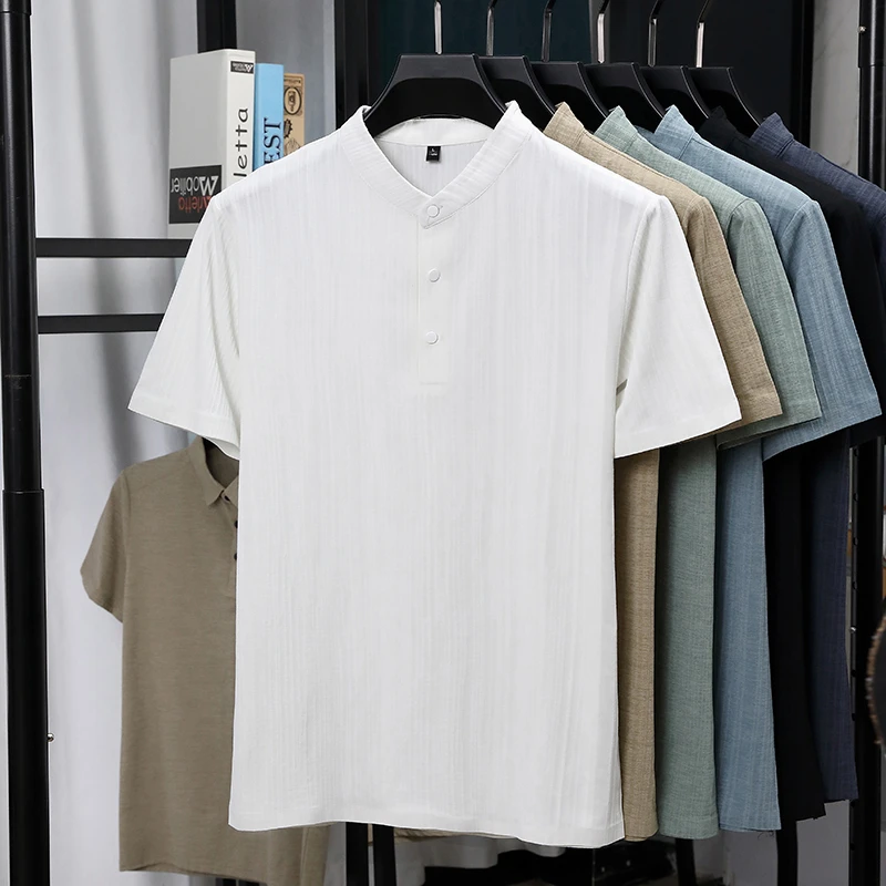 Herren-Hemden mit Stehkragen u – Summer Clothing Men Linen Bewertung und Preis