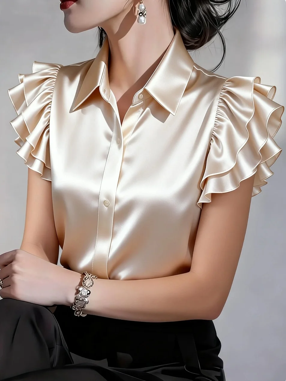 Elegante Damenbluse aus Satin  – Summer Clothing Work Bewertung und Preis