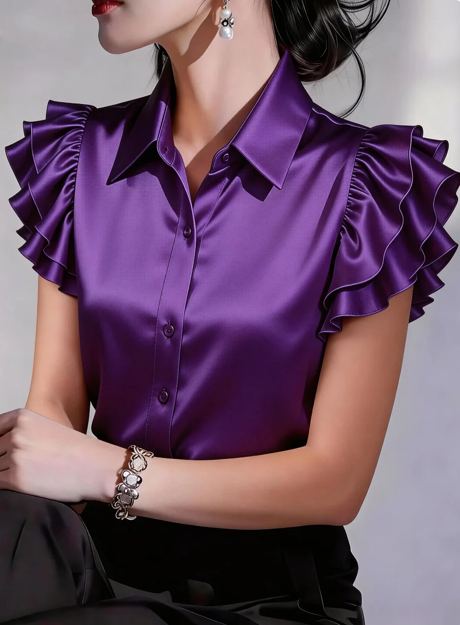 Elegante Damenbluse aus Satin  – Summer Clothing Work Bewertung und Preis