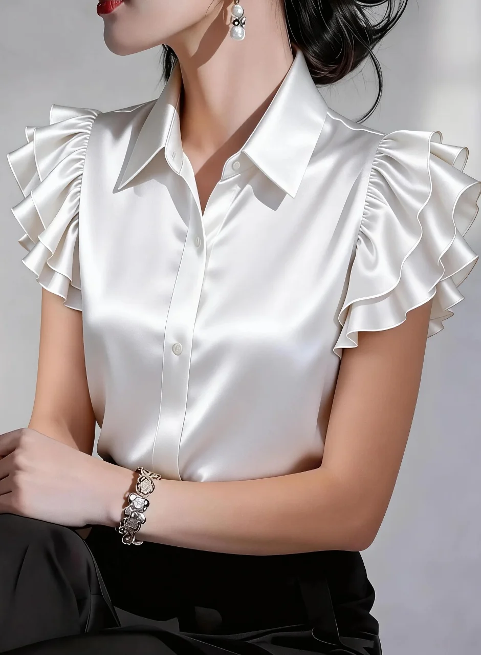Elegante Damenbluse aus Satin  – Summer Clothing Work Bewertung und Preis