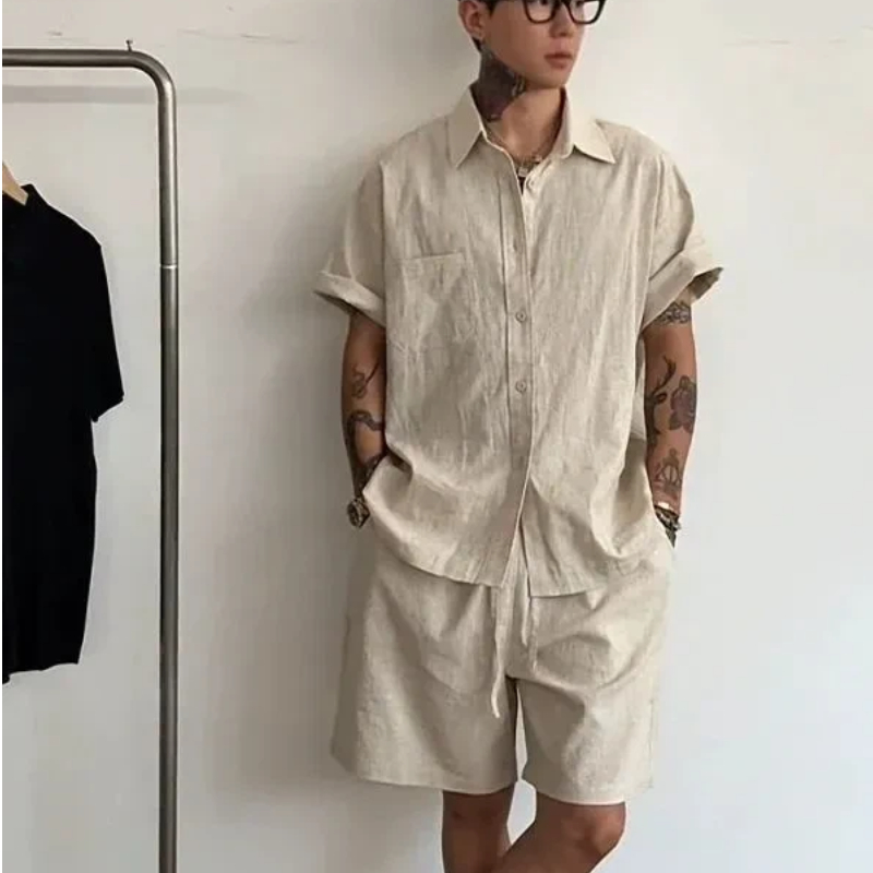 Herren Leinen-Baumwoll-Set, 2- – Linen Shorts Men Bewertung und Preis