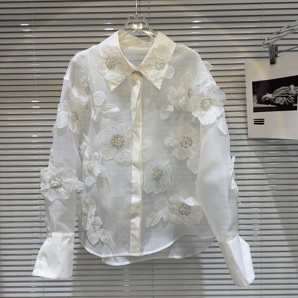 Frühling Pailletten 3D Blumen  – Crop Blouse Linen Bewertung und Preis