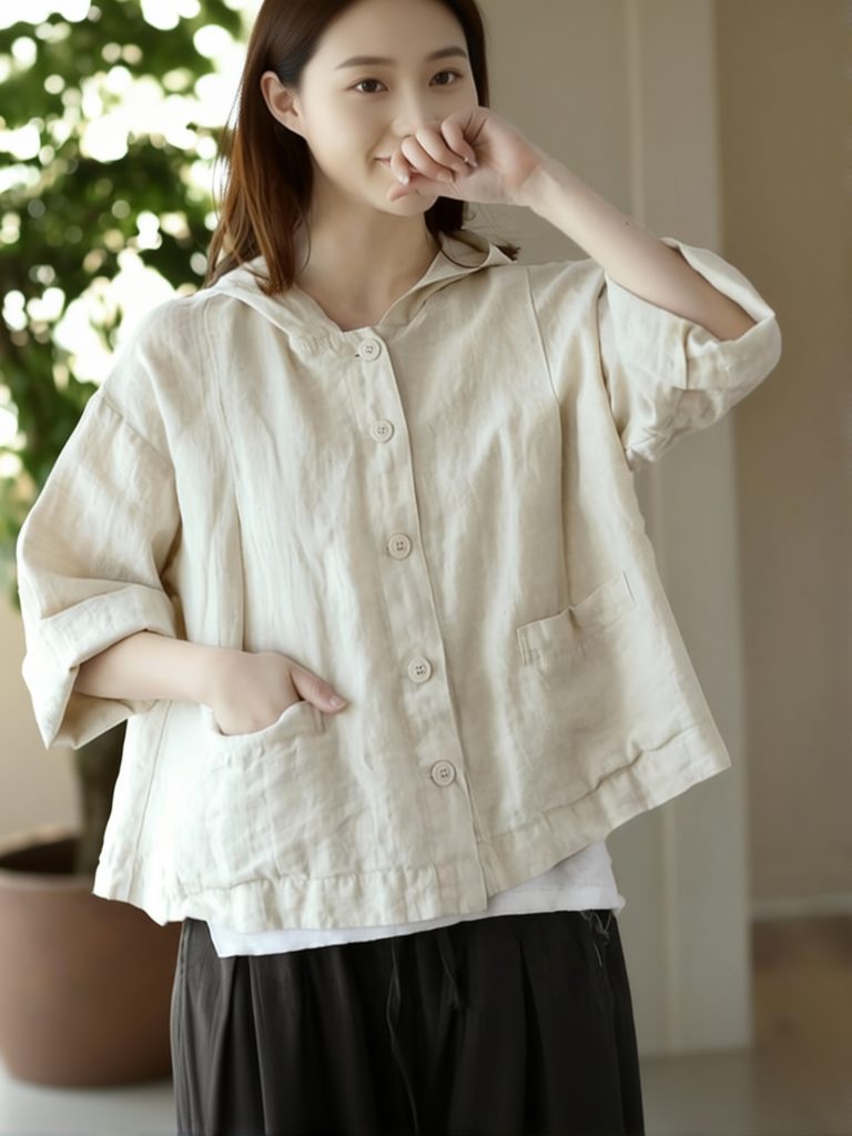 Vintage Baumwoll-Leinen Kapuze – Crop Blouse Linen Bewertung und Preis